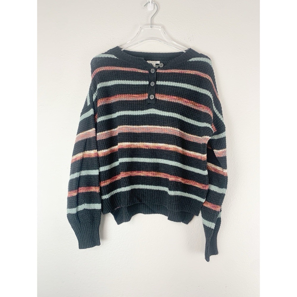 American Eagle Sweater Womens Small Henley Oversized Waffle Knit Boxy Cozy S